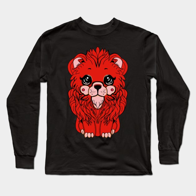 Cute red lion illustration kawaii style Long Sleeve T-Shirt by jen28